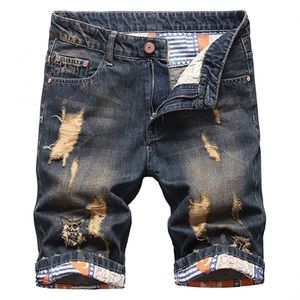 #352 Vintage Grey Distressed Patch Jean Shorts